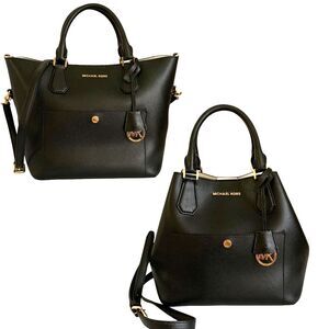 Michael Kors 2 Way Convertible Greenwich Black Saffiano Leather Satchel/ Tote